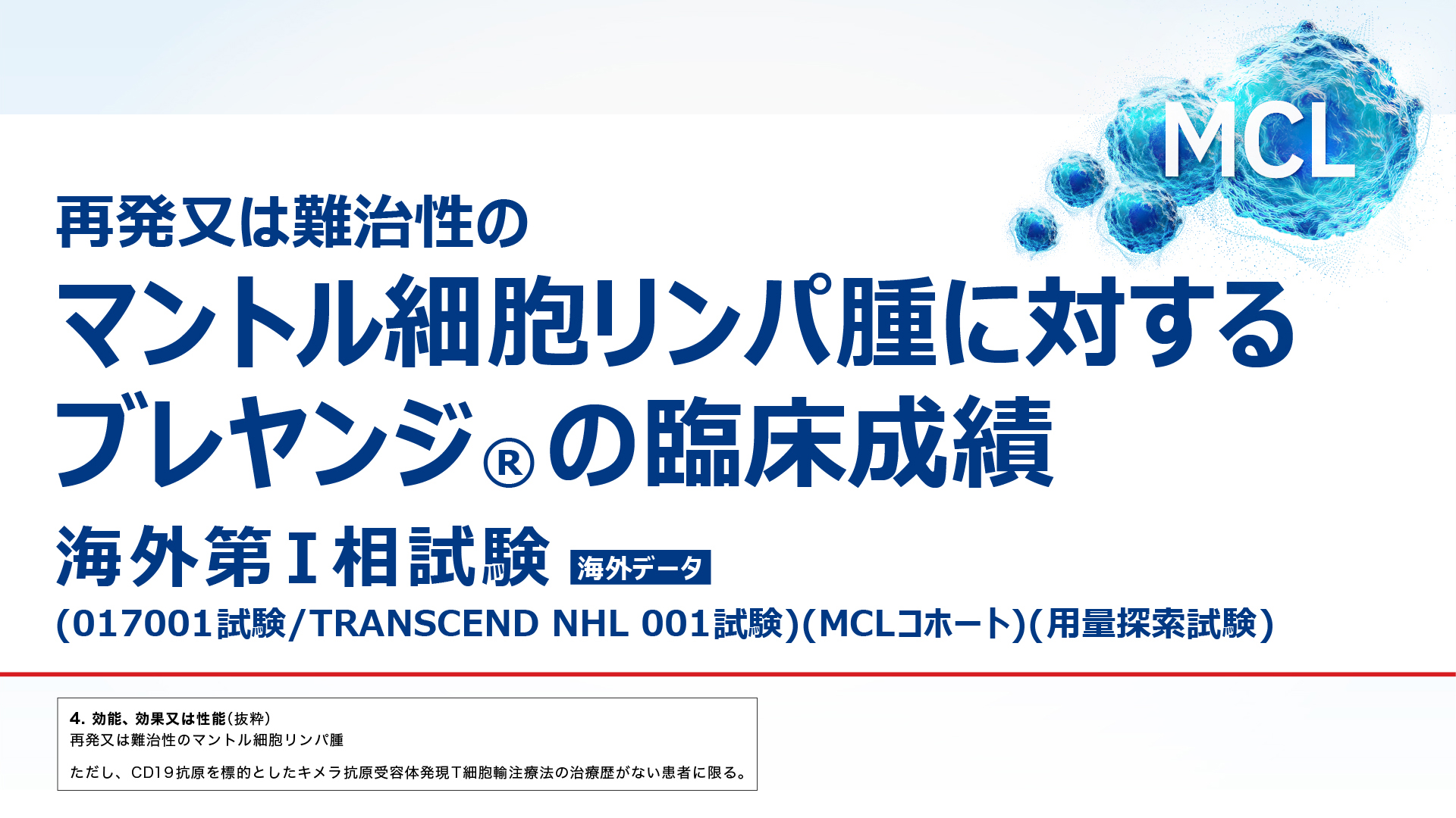 再発又は難治性のマントル細胞リンパ腫の臨床成績～TRANSCEND NHL 001試験　MCLコホート～